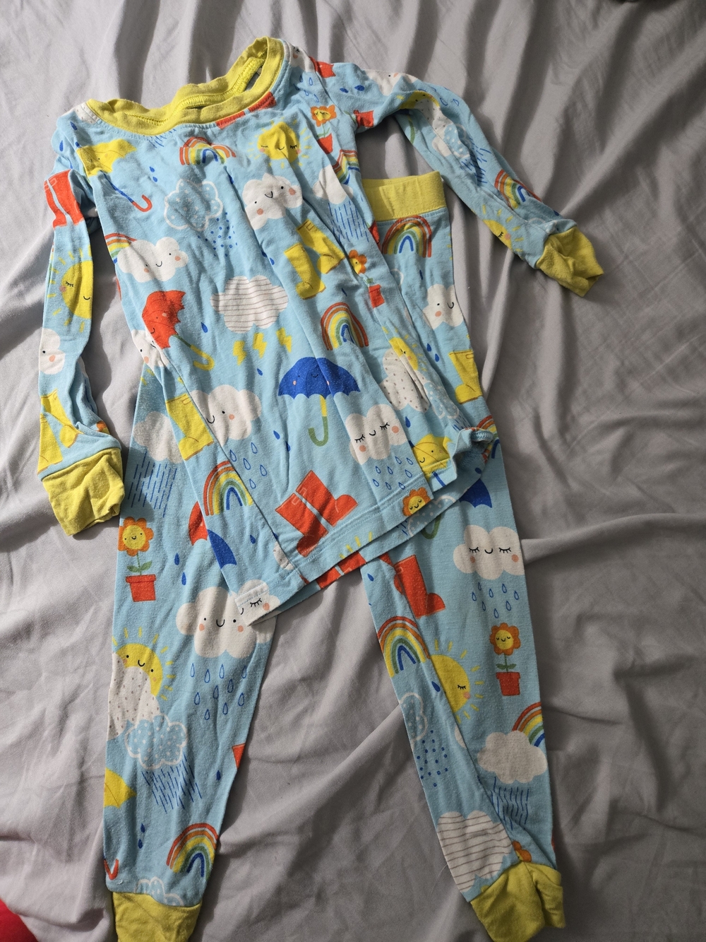 Little Sleepies Kids Pajama Set - Blue & Yellow with Rainbow Accents